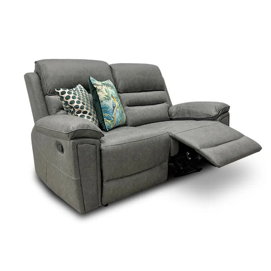 Full view of Thornbrook 'Azzurri' 2-seater manual recliner sofa in a sophisticated grey endurance fabric.