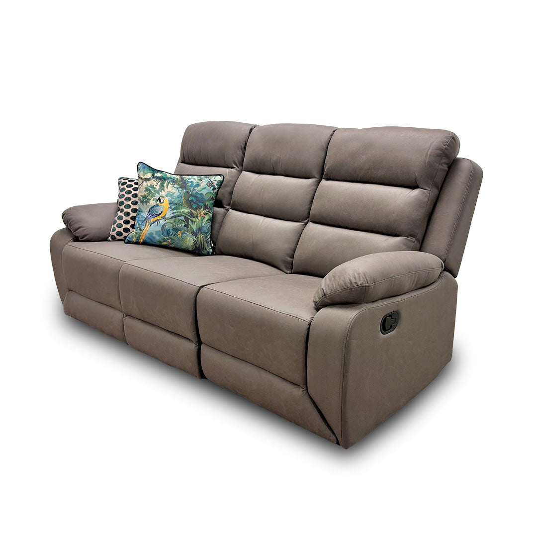 ‘Trinity’ Manual Recliner Grey Soft Endurance Fabric 3 Seater Sofa