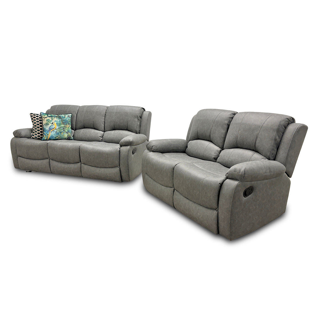 ‘Bennett’ Grey Endurance Fabric Manual Recliner 3 + 2 Seater Sofa Set