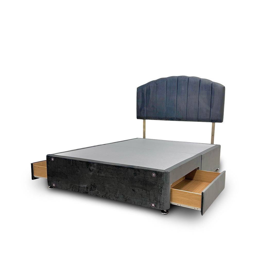 ‘Merlin’ Charcoal Velour King Bed with 2 Drawers