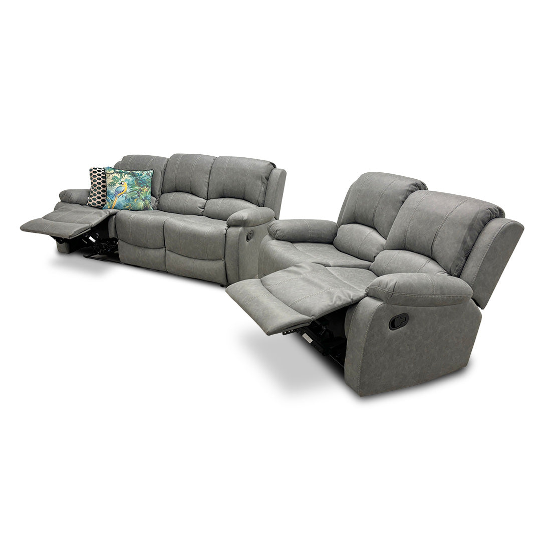 ‘Bennett’ Grey Endurance Fabric Manual Recliner 3 + 2 Seater Sofa Set