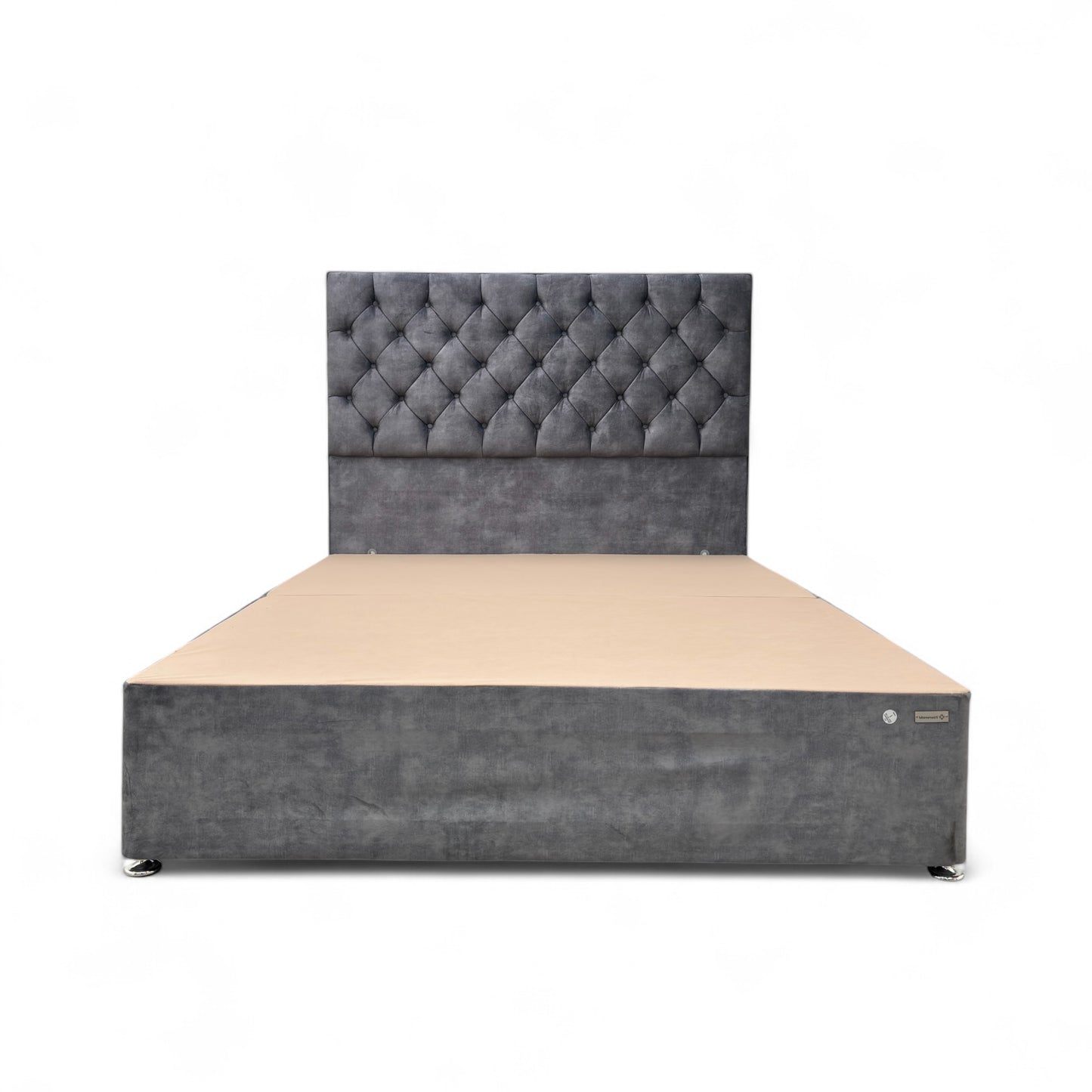 ‘Reggis’ Marble Grey Velvet 2 Draw Divan Base with Floor Standing Headboard - King