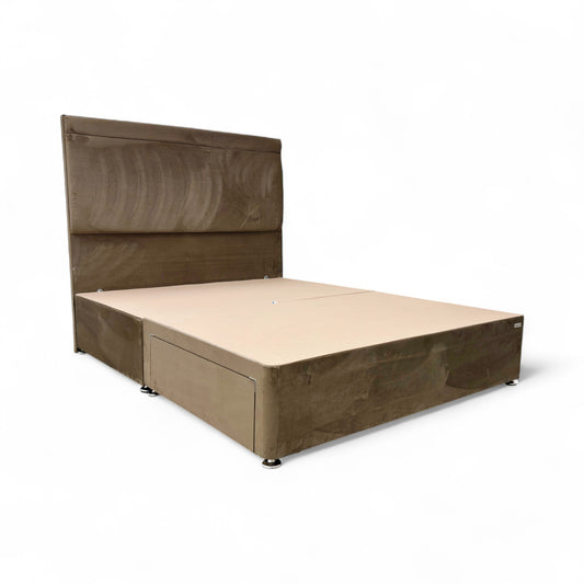 ‘Torino’ Chocolate Velvet 2 Draw Divan Base with Floor Standing Headboard - King