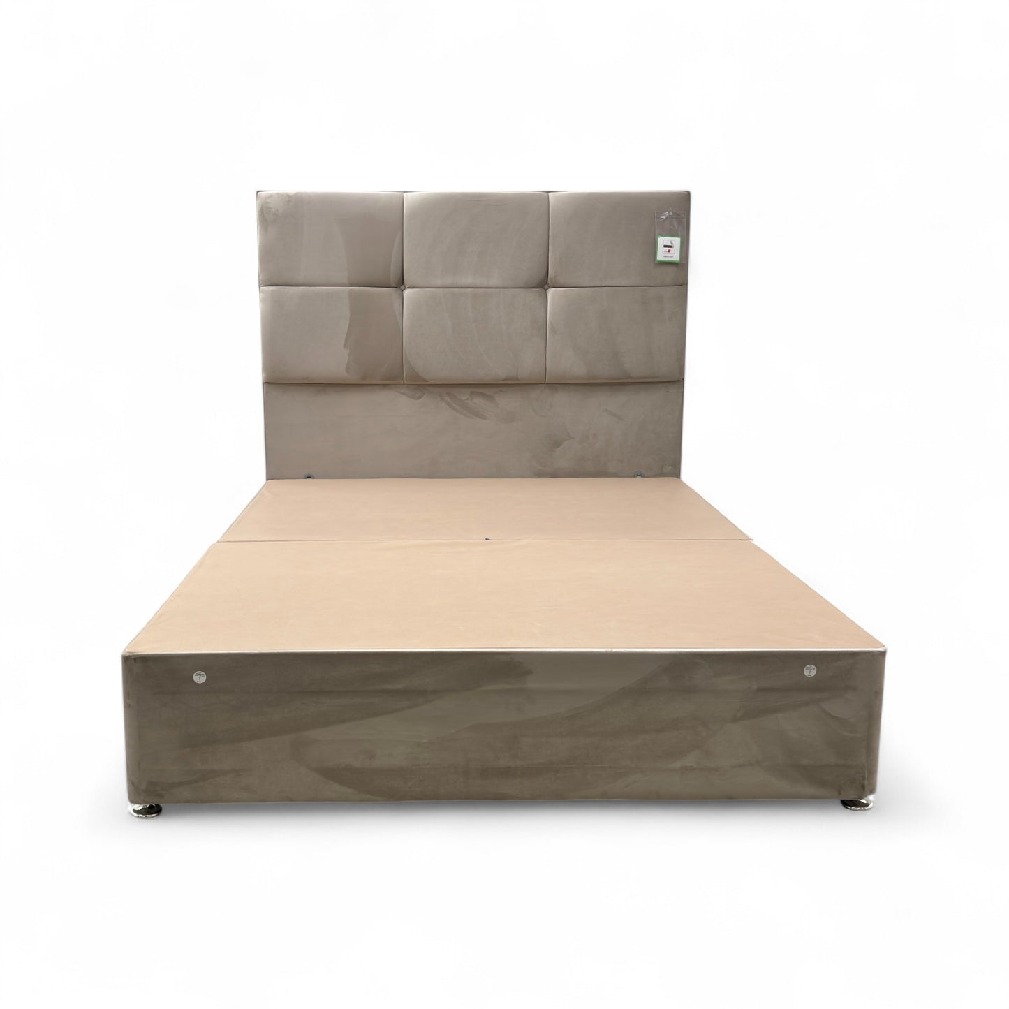 ‘Henry’ Stone Velvet 2 Draw Divan Base with Floor Standing Headboard - King
