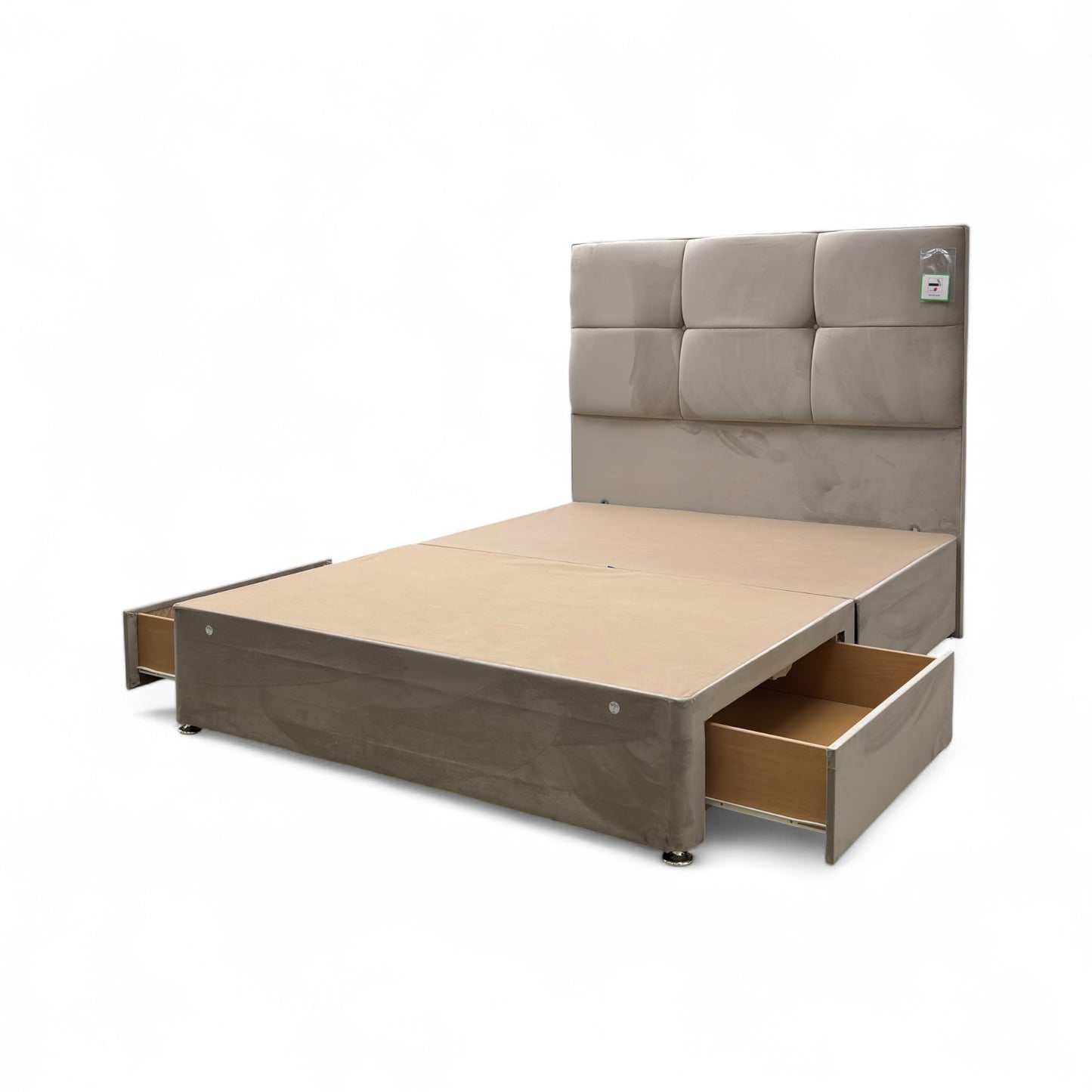 ‘Henry’ Stone Velvet 2 Draw Divan Base with Floor Standing Headboard - King