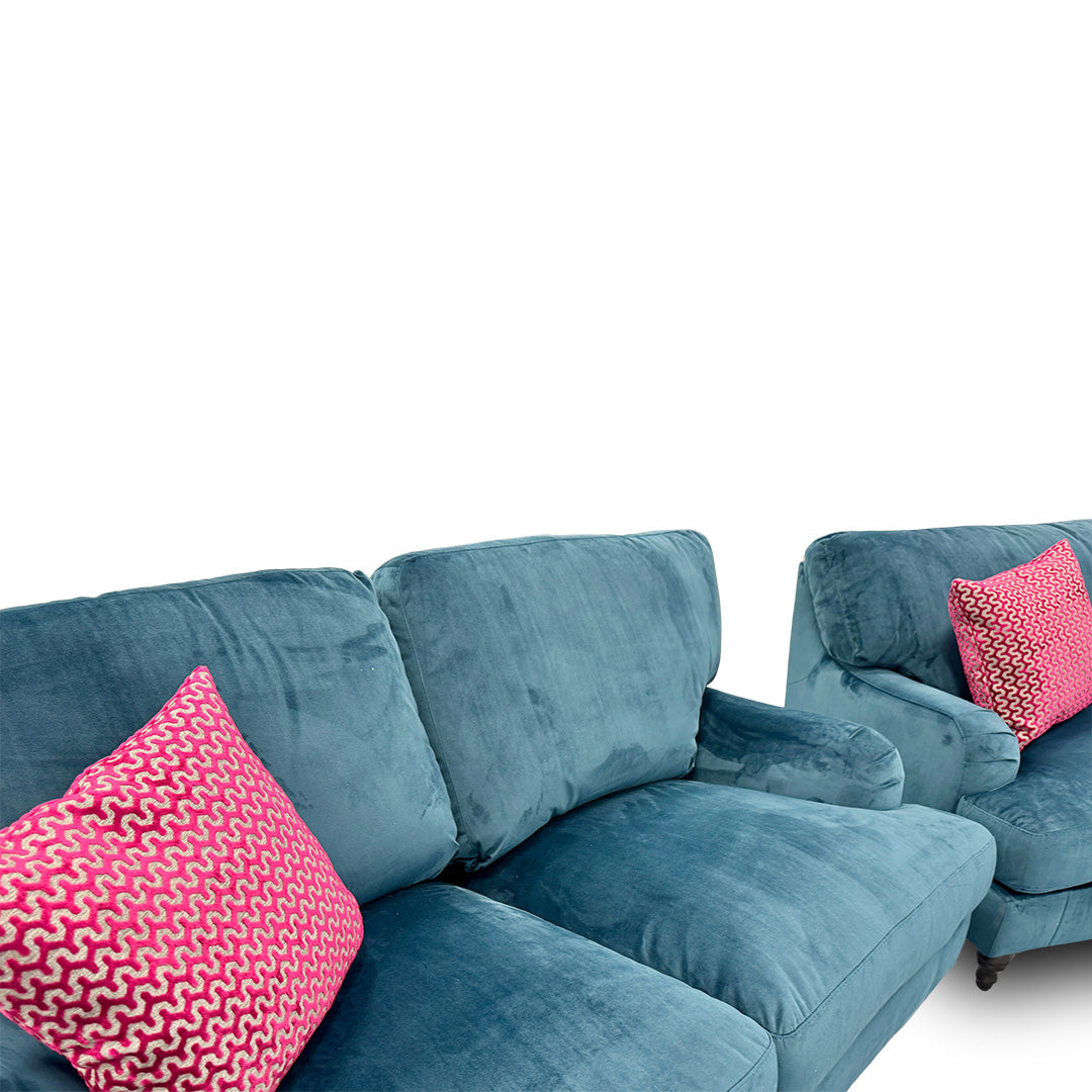 'Bella' Pacific Blue Velvet 3 + 2 Seater Sofa Set