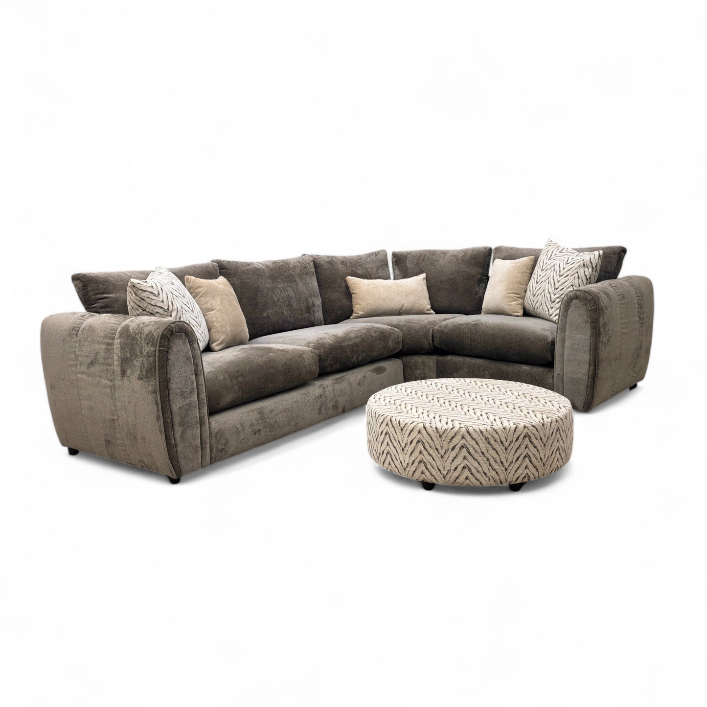 ‘Alana’ Chocolate Boucle Right Hand Facing Corner Sofa + Round Accent Footstool