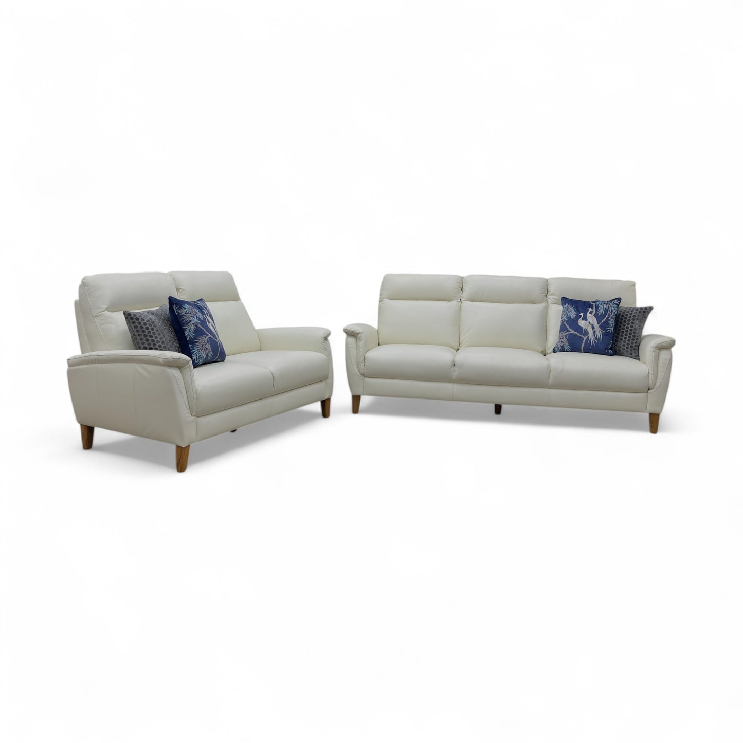 Oak Furnitureland ‘Linden’ White Leather 3 + 2 Seater Sofa Set