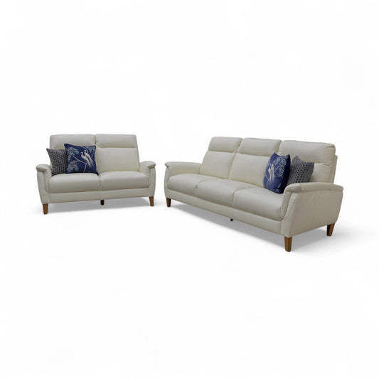 Oak Furnitureland ‘Linden’ White Leather 3 + 2 Seater Sofa Set
