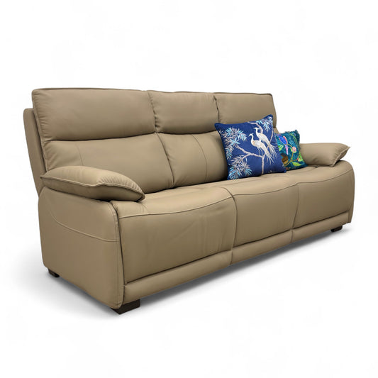 'Lugo' Latte Leather 3 Seater Sofa