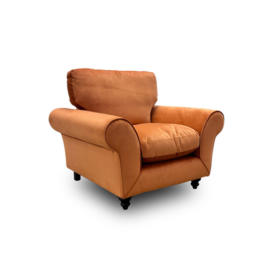 ‘Evelyn’ Marmalade Abbey Velvet Armchair