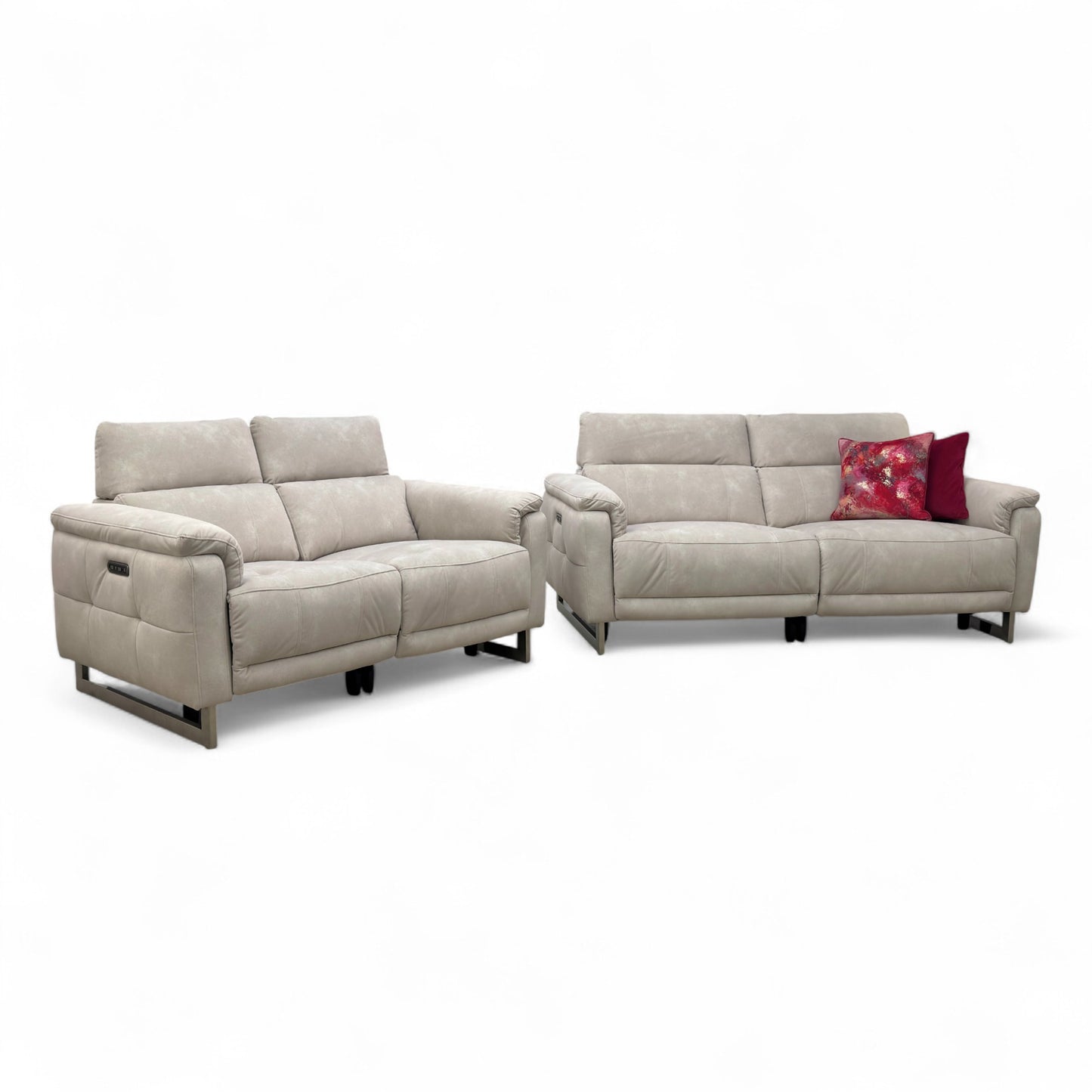 ‘Moet’ 43501 Dexter Ivory Fabric 3 + 2 Seater Power Recliner Sofa Set with Telescopic Headrests