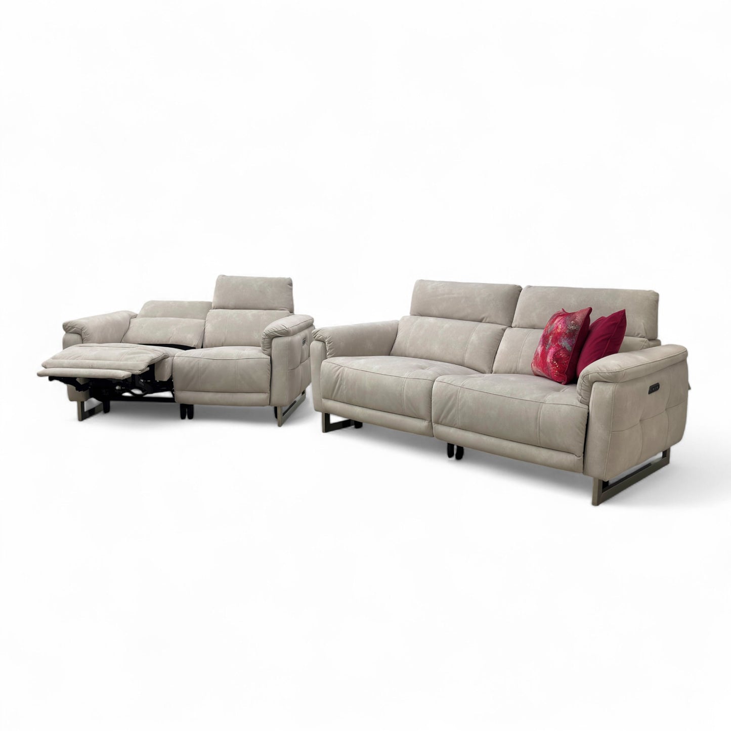 ‘Moet’ 43501 Dexter Ivory Fabric 3 + 2 Seater Power Recliner Sofa Set with Telescopic Headrests