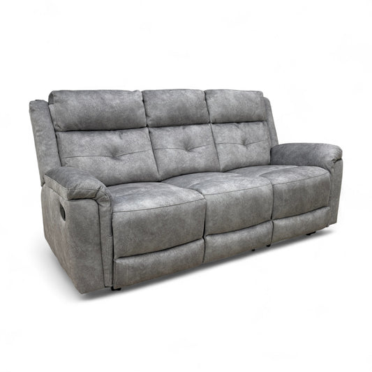 ‘Casimir’ Ashley Grey Marble Velvet Manual Recliner 3 Seater Sofa