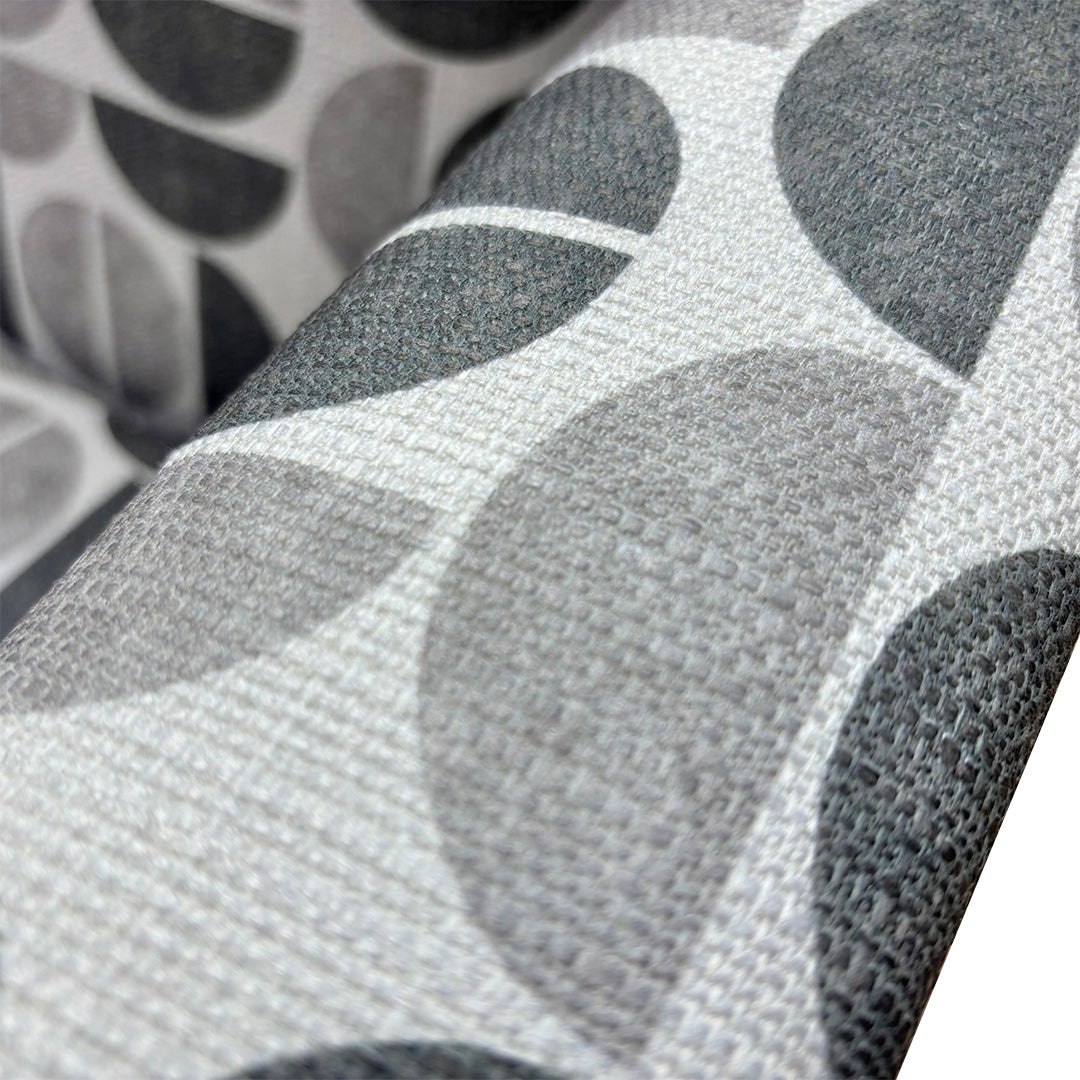 ‘Tenby’ Light Greyscale Half Moon Patterned Fabric Armchair