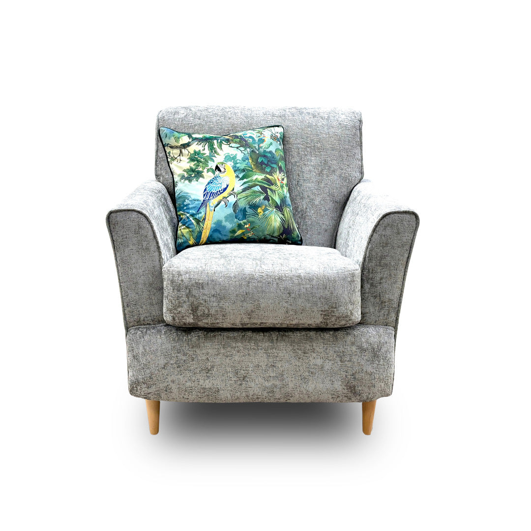 ‘Tenby’ Silver Velour Fabric Armchair