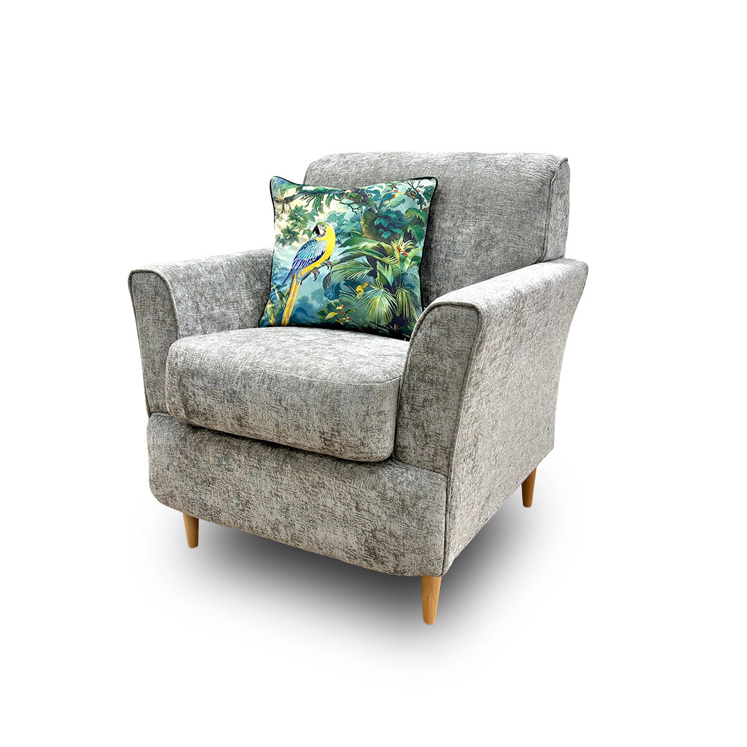 ‘Tenby’ Silver Velour Fabric Armchair