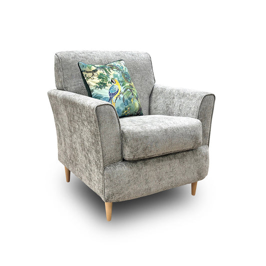 ‘Tenby’ Silver Velour Fabric Armchair
