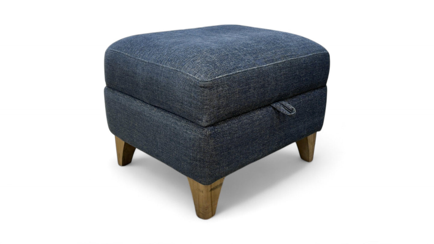 ‘Marina’ Denim Blue Fabric Small Storage Footstool