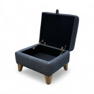 ‘Marina’ Denim Blue Fabric Small Storage Footstool