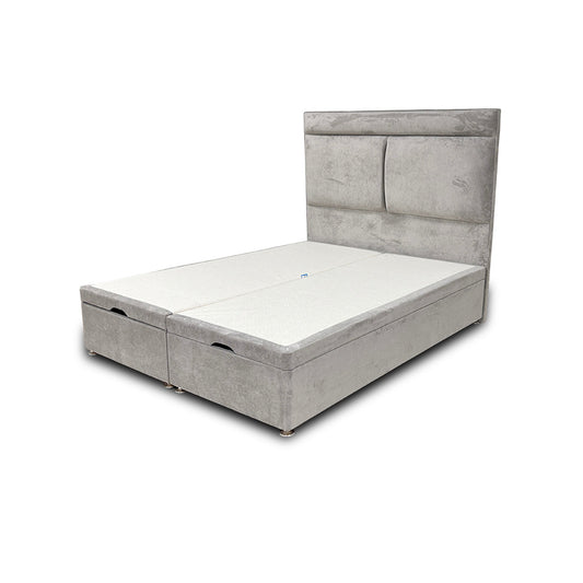 ‘Milan' Nickel Fabric Floor Standing Headboard + Double Ottoman End Lift Base - King