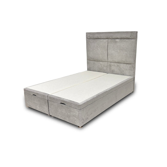 ‘Milan' Nickel Fabric Floor Standing Headboard + Double Ottoman End Lift Base - Double
