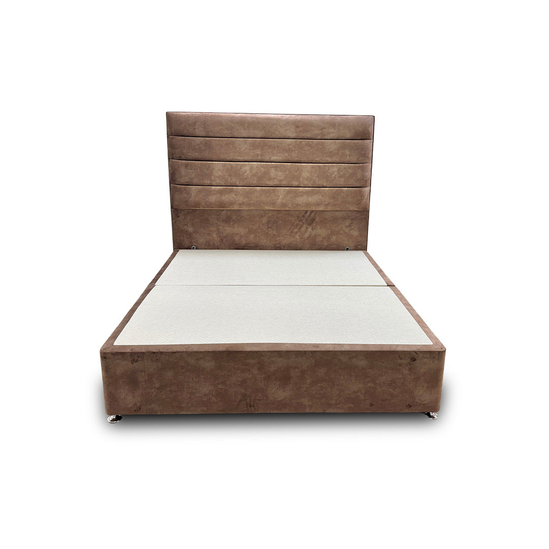 ‘Artemis’ Caramel Velvet Floor Standing Headboard + Base with 2 Drawers - King