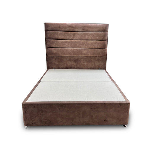 ‘Artemis’ Caramel Velvet Floor Standing Headboard + Base with 2 Drawers - Double