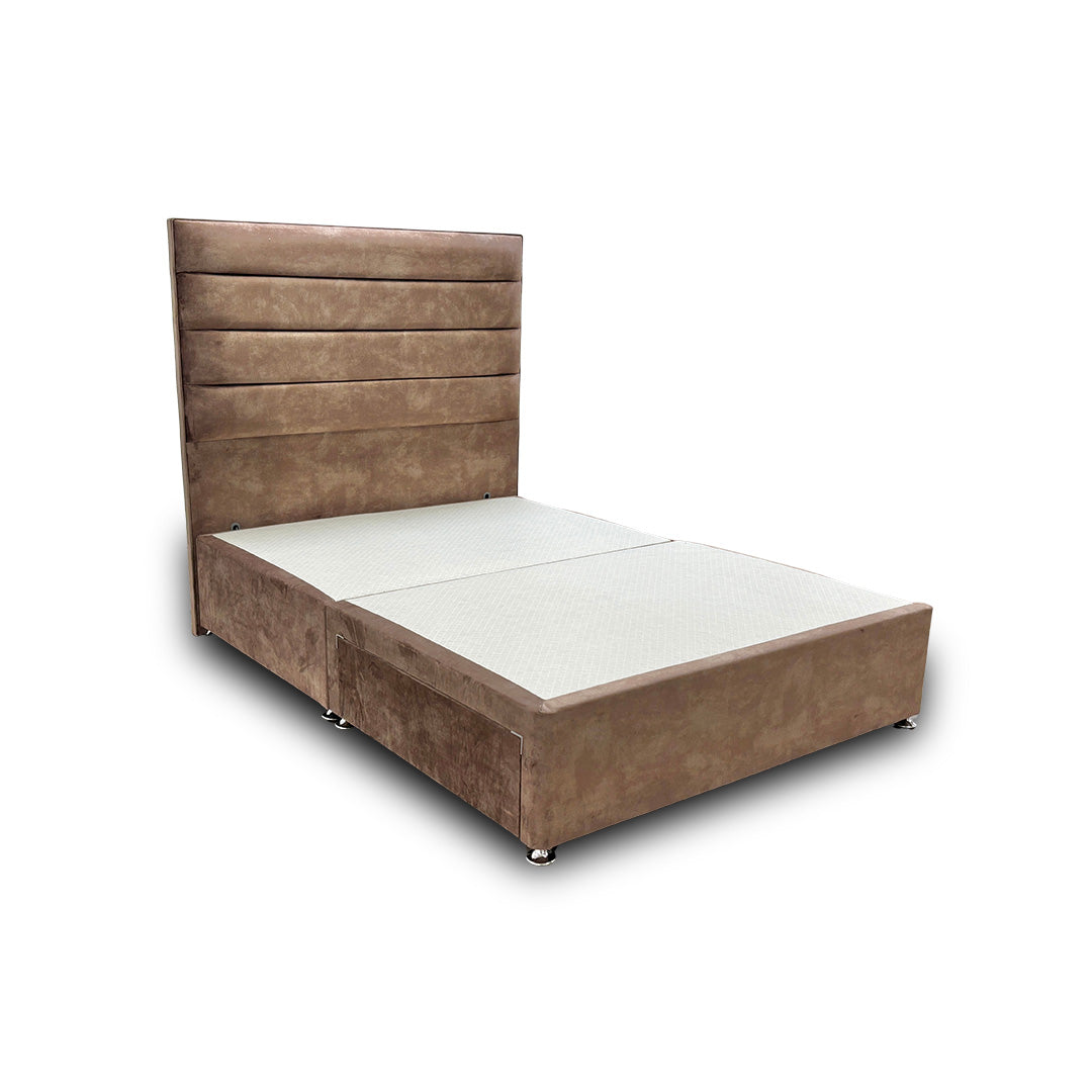 ‘Artemis’ Caramel Velvet Floor Standing Headboard + Base with 2 Drawers - Double