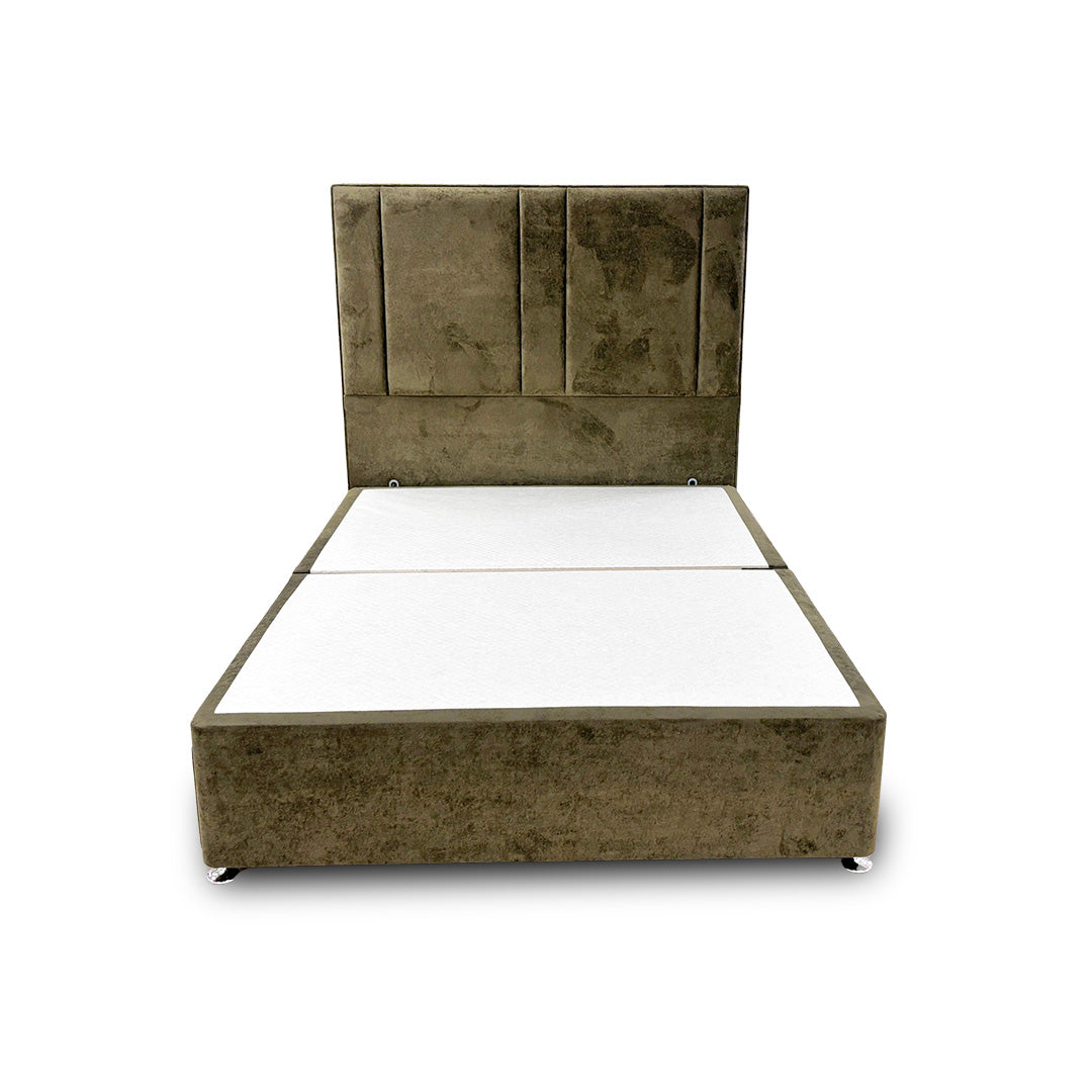 ‘Pegasus’ Khaki Velvet Floor Standing Headboard + Base with 2 Drawers - Double