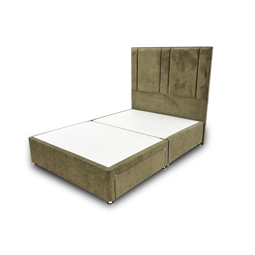 ‘Pegasus’ Khaki Velvet Floor Standing Headboard + Base with 2 Drawers - Double