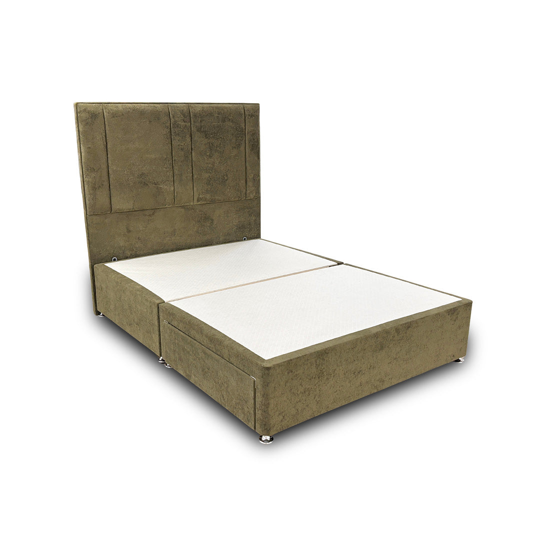 ‘Pegasus’ Khaki Velvet Floor Standing Headboard + Base with 2 Drawers - Double
