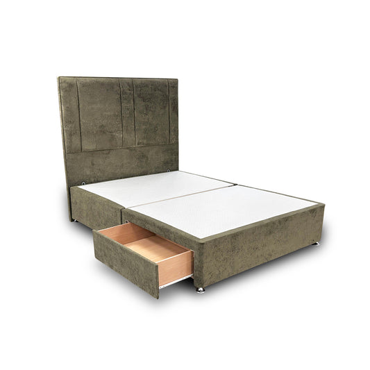 ‘Pegasus’ Khaki Velvet Floor Standing Headboard + Base with 2 Drawers - Double
