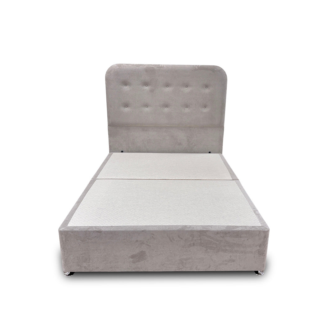 'Langley’ Stone Fabric Floor Standing Headboard + Base with 2 Drawers - Double