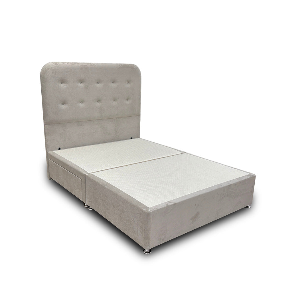 'Langley’ Stone Fabric Floor Standing Headboard + Base with 2 Drawers - Double
