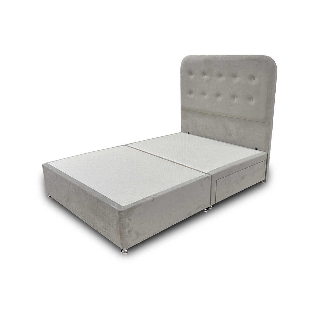 'Langley’ Stone Fabric Floor Standing Headboard + Base with 2 Drawers - Double