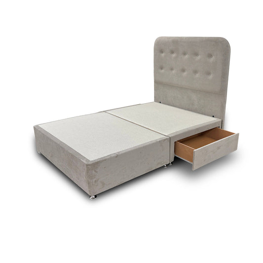 'Langley’ Stone Fabric Floor Standing Headboard + Base with 2 Drawers - Double