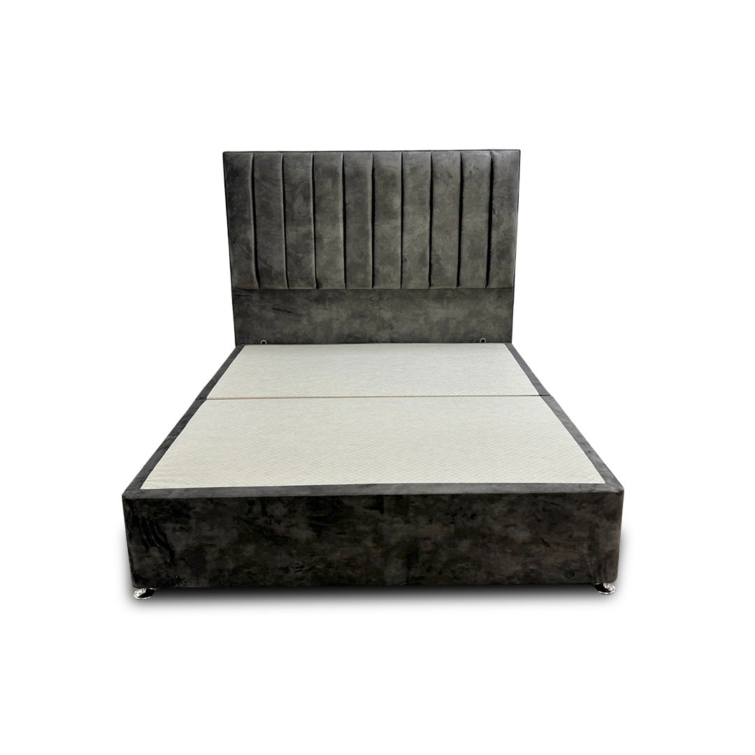 'Kudos’ Domino Grey Velvet Floor Standing Headboard + Base with 2 Drawers - King