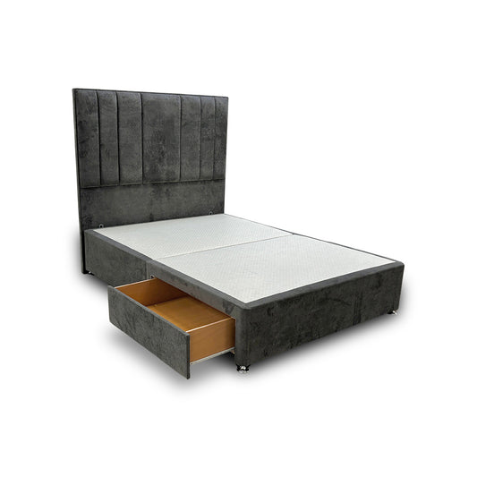 ‘Milan’ Thunder Grey Velvet Floor Standing Headboard + Base with 2 Drawers - Double
