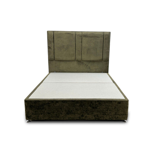 ‘Pegasus’ Khaki Velvet Floor Standing Headboard + Base with 2 Drawers - King