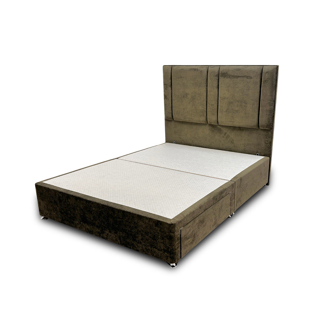 ‘Pegasus’ Khaki Velvet Floor Standing Headboard + Base with 2 Drawers - King