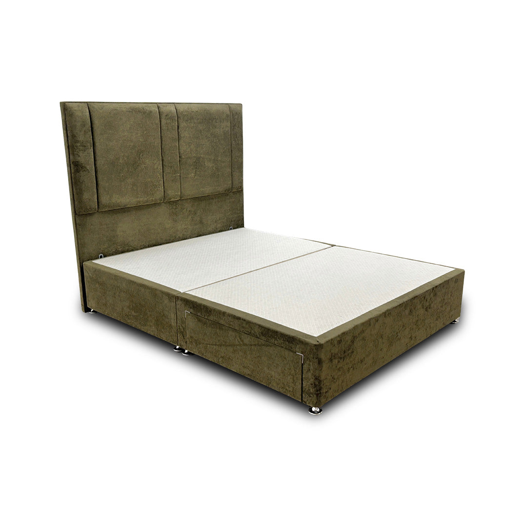‘Pegasus’ Khaki Velvet Floor Standing Headboard + Base with 2 Drawers - King