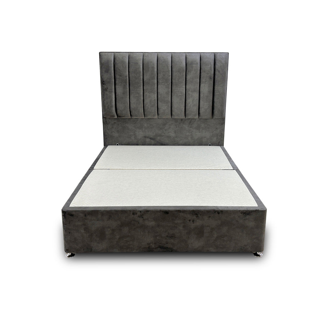 'Kudos’ Domino Grey Velvet Floor Standing Headboard + Base with 2 Drawers - Double