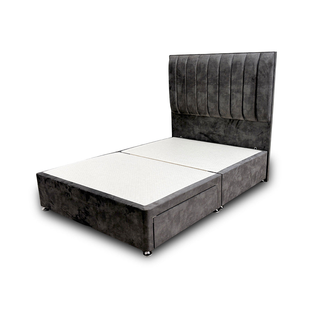 'Kudos’ Domino Grey Velvet Floor Standing Headboard + Base with 2 Drawers - Double