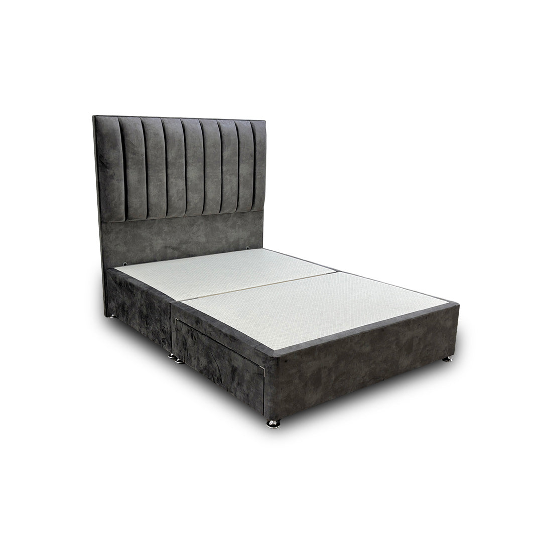 'Kudos’ Domino Grey Velvet Floor Standing Headboard + Base with 2 Drawers - Double