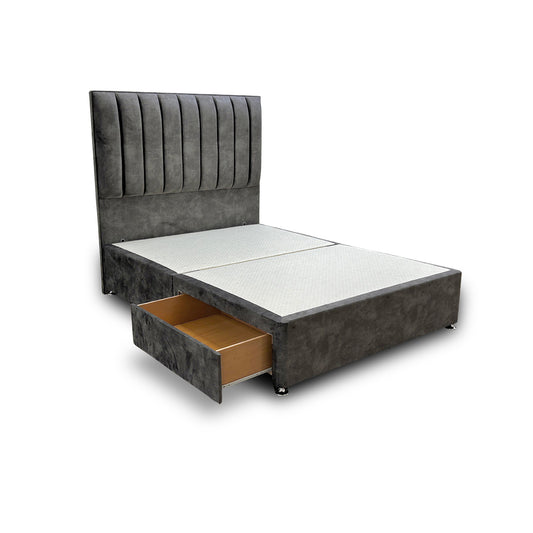 'Kudos’ Domino Grey Velvet Floor Standing Headboard + Base with 2 Drawers - Double
