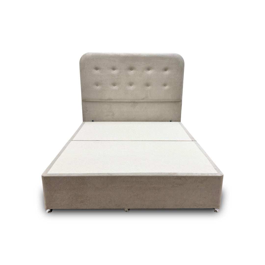 ‘Langley’ Stone Fabric Floor Standing Headboard + Base with 2 Drawers - King