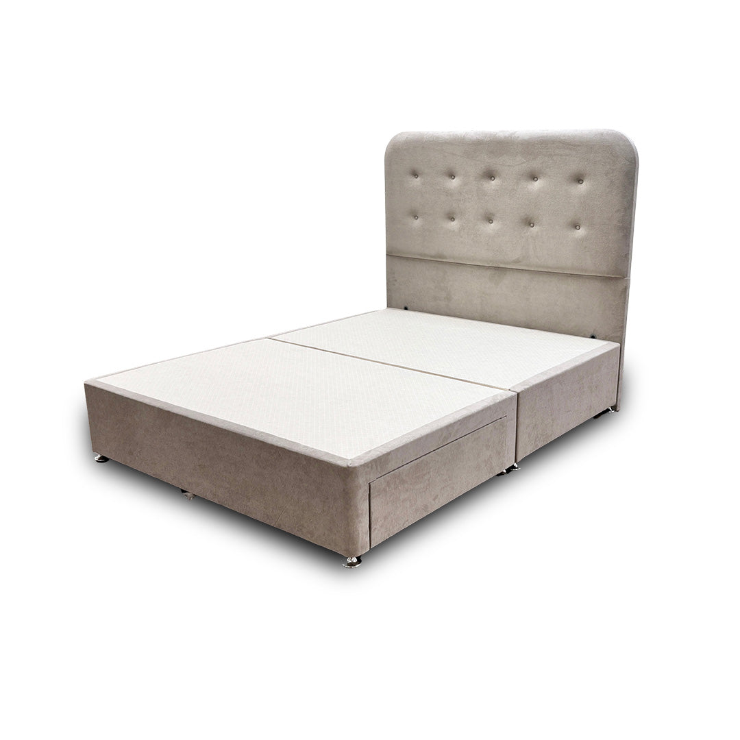 ‘Langley’ Stone Fabric Floor Standing Headboard + Base with 2 Drawers - King