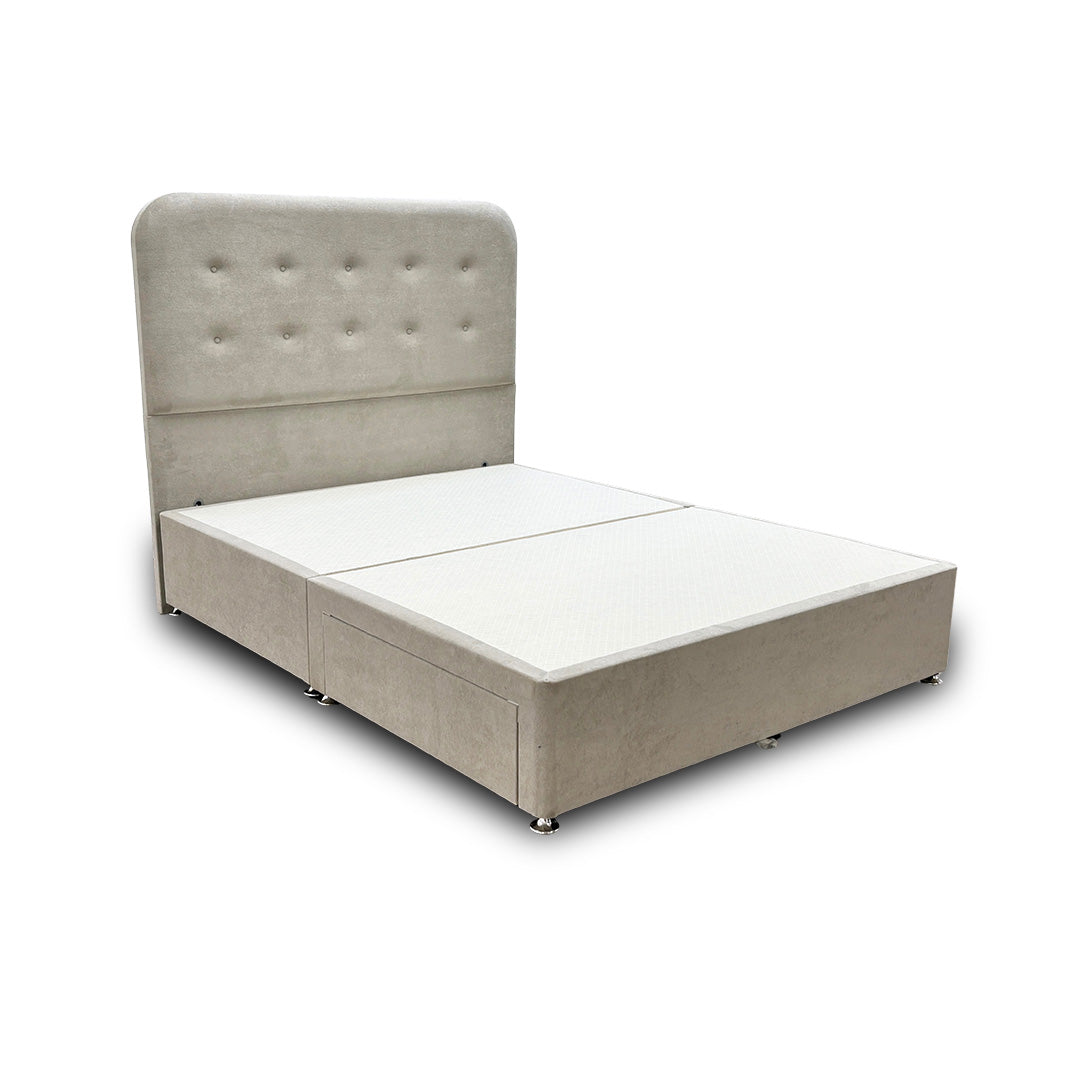 ‘Langley’ Stone Fabric Floor Standing Headboard + Base with 2 Drawers - King