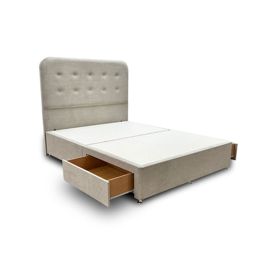 ‘Langley’ Stone Fabric Floor Standing Headboard + Base with 2 Drawers - King